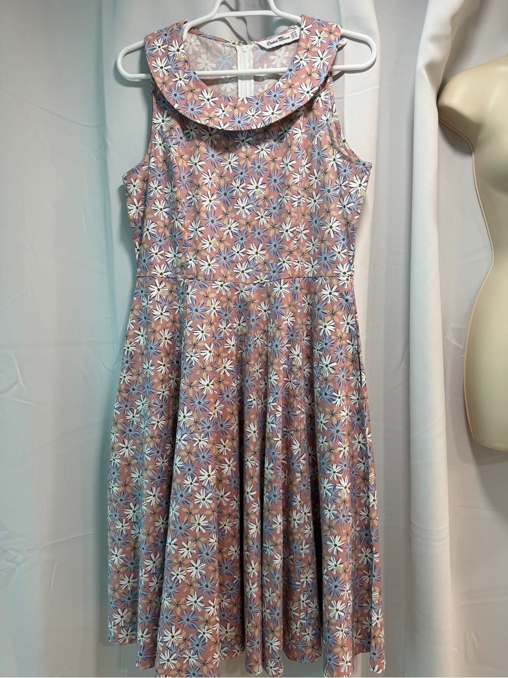 Orchid Bloom floral print stretchy Peter Pan collar sleeveless dress size 10